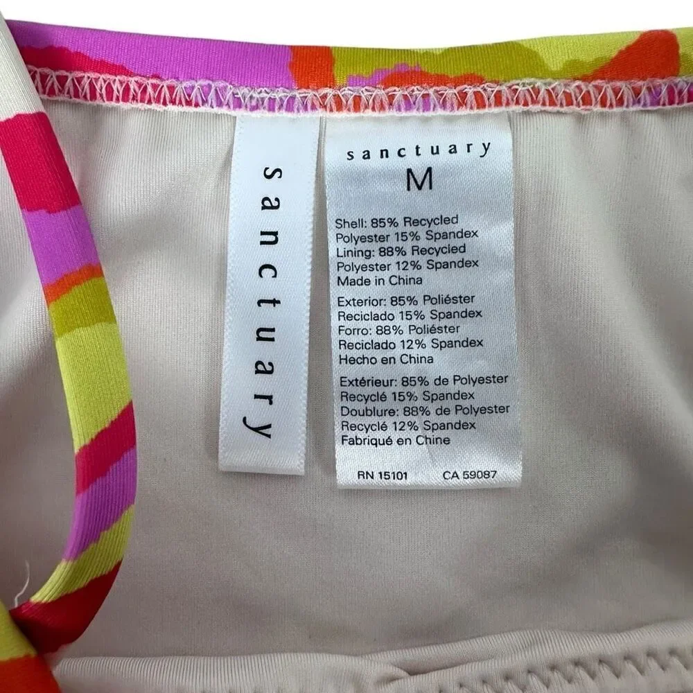 SANCTUARY Women's Neon Swirl Ruched-Side Swimsuit size Medium